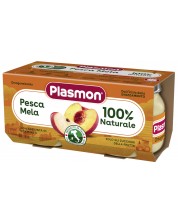 Плодово пюре Plasmon - С праскова и ябълка, 6м+, 2 х 80 g -1