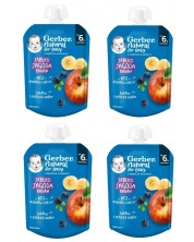 Плодово пюре Nestle Gerber - Пауч с ябълка, боровинка и банан, 6 м+, 4 х 80 g -1