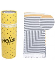 Памучна кърпа в кутия Hello Towels - Bali, 100 х 180 cm, сиво-жълта -1