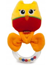 Плюшена бебешка дрънкалка Амек Тойс - Бухалче, жълто, 16 cm