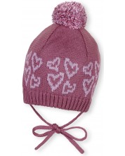 Плетена зимна шапка с пискюл Sterntaler - 47 cm, 9-12 месеца, розова