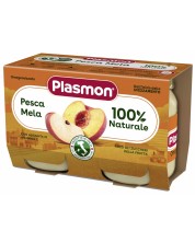 Плодово пюре Plasmon - Праскова с ябълка, 2 х 104 g