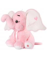 Плюшена играчка Амек Тойс - Слонче със сърце и звук, розово, 41 cm -1
