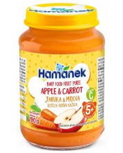 Плодово бебешко пюре Hamanek - С ябълка и морков, 5 m+, 190 g -1