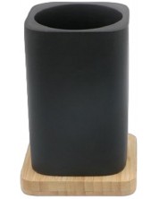 Поставка за четки за зъби Inter Ceramic - Нинел, 8.5 x 12.2 cm, черна-бамбук