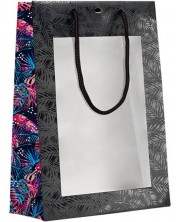 Подаръчна торбичка Giftpack - Черна, тропически печат, PVC прозорец, 20 х 10 х 29 cm. -1