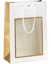 Подаръчна торбичка Giftpack - 20 x 10 x 29 cm, бяло и мед, с PVC прозорец -1