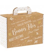 Подаръчна кутия Giftpack Bonnes Fêtes - Крафт и бяло, 25 cm