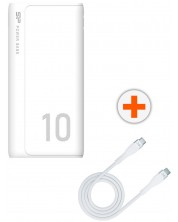 Портативна батерия Silicon Power - 10000 mAh + кабел 3mk - USB-C/USB-C, 1 m, бели -1