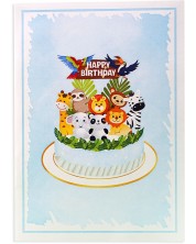Поздравителна картичка Kiriori Pop-up - Торта с животни -1