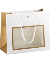 Подаръчна торбичка Giftpack - 20 x 10 x 17 cm, бяло и мед, с PVC прозорец