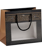 Подаръчна торбичка Giftpack Savoureux - 20 x 10 x 17  cm, черно и мед, PVC прозорец -1