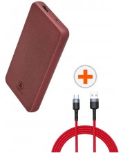 Портативна батерия Hama - 10000 mAh + кабел Tellur - USB-A/USB-C, 1.2 m, червени -1