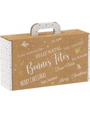 Подаръчна кутия Giftpack Bonnes Fêtes - Крафт и бяло, 33 cm