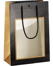 Подаръчна торбичка Giftpack - 20 x 10 x 29 cm, черно и мед, с PVC прозорец -1