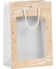 Подаръчна торбичка Giftpack Bonnes Fêtes - Златиста, 29 cm, PVC прозорец