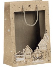 Подаръчна торбичка Giftpack Bonnes Fêtes - Крафт, 29 cm, PVC прозорец -1