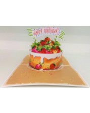 Поздравителна картичка Kiriori Pop-up - Торта с ягоди -1