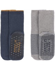 Противоплъзгащи чорапи Lassig - 27-30 размер, сини-сиви, 2 чифта -1