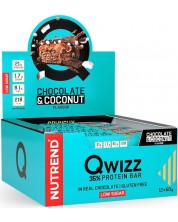 Qwizz Протеинови барoве, шоколад с кокос, 12 броя, Nutrend -1