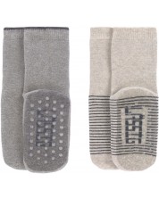 Противоплъзгащи чорапи Lassig - 19-22 размер, сиви-бежови, 2 чифта -1