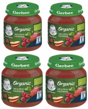 Пюре Nestle Gerber Organic - Ябълки и малини, 4 х 125 g -1