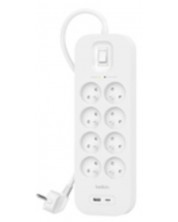 Разклонител Belkin - SRB003ca2M, 8 гнезда, USB-A, USB-C, бял