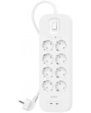 Разклонител Belkin - SRB004vf2M, 8 гнезда, 2x USB-C, бял