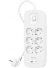 Разклонител Belkin - SRB002vf2M, 6 гнезда, USB-A, USB-C, бял -1