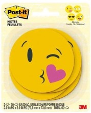 Самозалепващи листчета Post-it - Emojis, 4 дизайна на емотикони, 60 листа -1