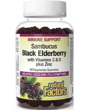 Sambucus Black Elderberry, 60 желирани таблетки, Natural Factors -1