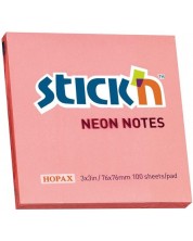 Самозалепващи се листчета Stick'n - 76 x 76 mm, розов неон, 100 листа