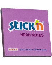 Самозалепващи се листчета Stick'n - 76 x 76 mm, виолетов неон, 100 листа