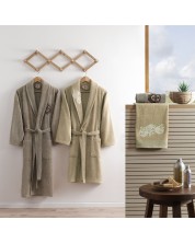 Семеен сет халати и кърпи TAC - Mild Soft Bamboo, 4 части, кафяв