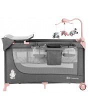 Сгъваема бебешка кошара KinderKraft - Joy Full, с аксесоари, сиво с розово