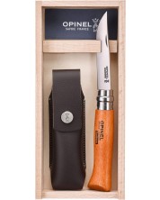 Сгъваем нож Opinel Carbone - 8.5 cm, с кожена кания -1
