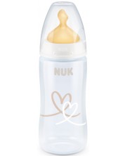 Шише Nuk First Choice - Temperature control, с каучуков биберон, 300 ml, бяло, сърца -1