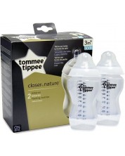 Комплект бебешки шишета Tommee Tippee - Easi Vent, 340 ml, с биберон 2 капки, 2 броя