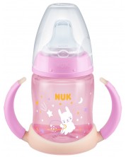 Шише NUK First Choice - С накрайник за сок, TC, РР, 150 ml, розово зайче