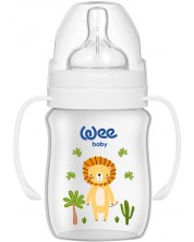 Шише за хранене с дръжки Wee Baby - Safari, PP, 150 ml, лъв -1