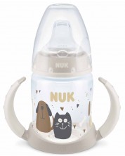 Шише NUK First Choice - Cat & Dog, TC, PP, с накрайник за сок, 150 ml, бежово