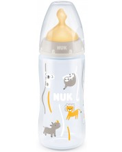 Шише Nuk First Choice - Temperature control, с каучуков биберон, 300 ml, бяло, животни -1