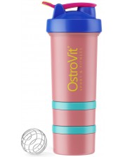 Шейкър OstroVit - Premium 3 in 1, 450 ml, розово-син -1