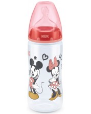 Шише Nuk First Choice - Mickey Mouse, със силиконов биберон, 300 ml - червен -1