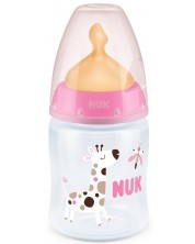 Шише Nuk First Choice - Temperature control, с каучуков биберон, 150 ml, розово, жираф