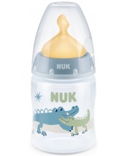 Шише Nuk First Choice - Temperature control, с каучуков биберон, 150 ml, синьо, крокодили