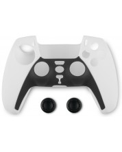 Силиконов кейс и тапи Spartan Gear - DualSense, бели/черни (PS5)