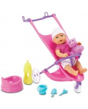 Пишкаща кукла-бебе Simba Toys New Born Baby - С количка и аксесоари, 12 cm