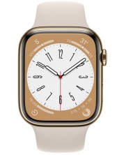 Смарт часовник Apple - Watch S8, Cellular, 45mm, Gold/Starlight -1