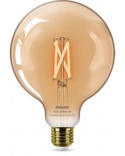 Смарт крушка Philips - Filament, 7W LED, E27, G125, Amber, dimmer -1